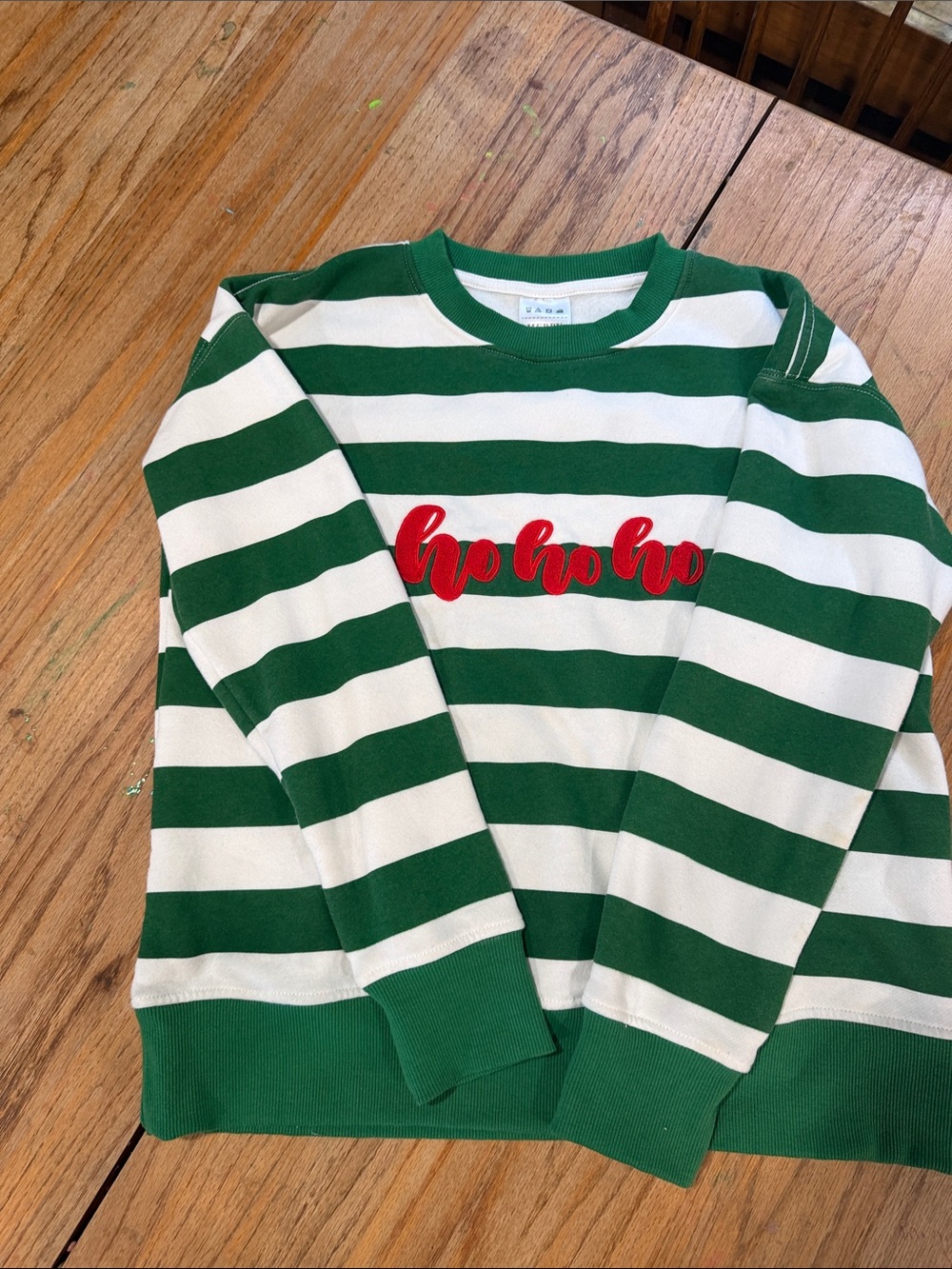 Kids Green and White Striped 'ho ho ho' Holiday Pajama Top